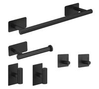 Juego Accesorios Baño, Accesorios Hardware Baño Acero Inoxidable, Autoadhesivo Sin Perforaciones, Incluye Soporte Toallas Soporte Papel Higiénico Anillo Toallas Ganchos Batas Espera(Black,6PCS)