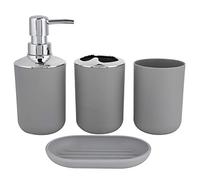 Juego Accesorios Baño Cerámica Gris Dispensador Jabón Vaso Cepillos Porta Jabones Set Decorativo Moderno para Cuarto de Baño