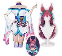 Juego Ahri Cosplay Disfraz Lol Ahri Fantasma Flores Pelucas Las Nueve Colas Disfraz De Zorro Halloween Vestido De Mujer Juego Uniforme Conjunto Xs Completo