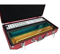 Juego American Mah Jongg de White Swan - 166 azulejos grabados blancos - 4 estantes todo en uno - Caja de aluminio - Rojo