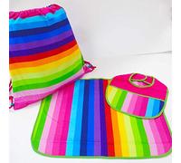 Juego Asilo Scuola Materna - 3 piezas babero Mantel individual bolsa personalizado fucsia- Mod. Arcoíris 1 - 5 años - 100% algodón Made in Italy