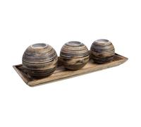 Juego bandeja y 3 portavelas de madera de bambú marrón 33x13x3h cm