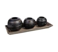 Juego bandeja y 3 portavelas de madera de bambú negro 33x13x3h cm