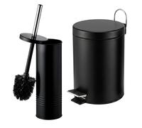 Relaxdays Set de baño: papelera y escobilla WC negro,plata
