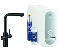 Juego básico monomando de fregadero Grohe Blue Home, 223 mm de alcance, caños en L, extraíble, con filtro y función de refrigeración, 31539KS0, Color: negro de terciopelo