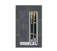 Parker Set de regalo IM — bolígrafo y pluma estilográfica negro con adorno dorado, tinta azul
