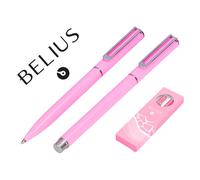 Juego boligrafo y roller belius endless summer aluminio color rosa y plateado tinta azul caja de diseño - BB311