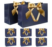 Juego Bolsas Regalo, Bolsa Regalo Azul con Cinta Bolsa Regalo con Asas 8 Piezas 30x20x10cm Bolsas Regalo para Navidad Cumpleaños Boda Aniversario