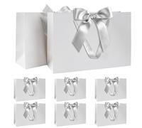 Juego Bolsas Regalo, Bolsa Regalo Blanco con Cinta Bolsa Regalo con Asas 8 Piezas 30x20x10cm Bolsas Regalo para Navidad Cumpleaños Boda Aniversario