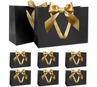 Juego Bolsas Regalo, Bolsa Regalo Negro con Cinta Bolsa Regalo con Asas 8 Piezas 30x20x10cm Bolsas Regalo para Navidad Cumpleaños Boda Aniversario