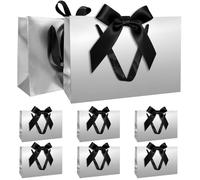 Juego Bolsas Regalo, Bolsa Regalo Plata con Cinta Bolsa Regalo con Asas 8 Piezas 30x20x10cm Bolsas Regalo para Navidad Cumpleaños Boda Aniversario