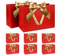 Juego Bolsas Regalo, Bolsa Regalo Rojo con Cinta Bolsa Regalo con Asas 8 Piezas 30x20x10cm Bolsas Regalo para Navidad Cumpleaños Boda Aniversario