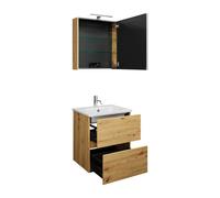 Juego burgbad Rocio compuesto por armario con espejo y luz LED, lavabo y mueble bajo lavabo, anchura 600mm, abatible a la derecha, SGYQ060RF6224C0001, Color: Decoración urbana en roble