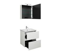 Juego burgbad Rocio compuesto por armario con espejo y luz LED, lavabo y mueble bajo lavabo, anchura 600mm, abatible a la derecha, SGYQ060RF6223C0001, Color: Blanco mate