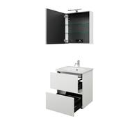 Juego burgbad Rocio compuesto por armario con espejo y luz LED, lavabo y mueble bajo lavabo, anchura 600mm, abatible a la izquierda, SGYQ060LF6223C0001, Color: Blanco mate