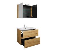 Juego burgbad Rocio compuesto por armario con espejo y luz LED, lavabo y mueble bajo lavabo, anchura 800mm, SGYQ080F6224C0001, Color: Decoración urbana en roble
