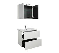 Juego burgbad Rocio compuesto por armario con espejo y luz LED, lavabo y mueble bajo lavabo, anchura 800mm, SGYQ080F6223C0001, Color: Blanco mate