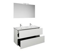 Juego burgbad Rocio compuesto por espejo con luz LED, lavabo doble y mueble bajo lavabo, anchura 1200mm, SGYR120F6223C0001, Color: Blanco mate