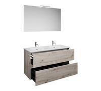 Juego burgbad Rocio compuesto por espejo con luz LED, lavabo doble y mueble bajo lavabo, anchura 1200mm, SGYR120F6225C0001, Color: Roble decoraciÃ³n plata