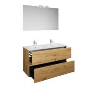 Juego burgbad Rocio compuesto por espejo con luz LED, lavabo doble y mueble bajo lavabo, anchura 1200mm, SGYR120F6224C0001, Color: Decoración urbana en roble