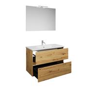 Juego burgbad Rocio compuesto por espejo con luz LED, lavabo y mueble bajo lavabo, anchura 1000mm, SGYP100F6224C0001, Color: Decoración urbana en roble