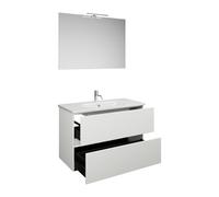 Juego burgbad Rocio compuesto por espejo con luz LED, lavabo y mueble bajo lavabo, anchura 1000mm, SGYP100F6223C0001, Color: Blanco mate