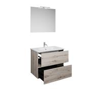Juego burgbad Rocio compuesto por espejo con luz LED, lavabo y mueble bajo lavabo, anchura 800mm, SGYP080F6225C0001, Color: Roble decoraciÃ³n plata