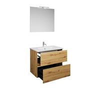 Juego burgbad Rocio compuesto por espejo con luz LED, lavabo y mueble bajo lavabo, anchura 800mm, SGYP080F6224C0001, Color: Decoración urbana en roble