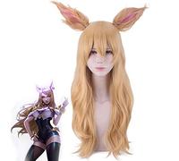 Juego caliente Lol Personaje Kda K/da Ahri Peluca Cosplay Disfraz Dorado Largo Pelo sintético Perucas Cosplay Fox Anime Pelucas con oreja