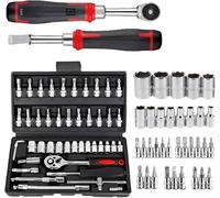 Juego carraca 46 piezas con carraca pequeña - Juego de llaves de vaso - Caja herramientas taller mecanico - Maletin herramientas. (1)