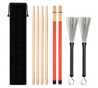 Juego clásico de baquetas, 4 pares de baquetas de arce, cepillo de tambor de alambre y baquetas Dowel con bolsa de almacenamiento para principiantes o avanzados