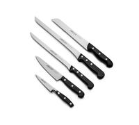 Arcos Juego Cuchillos Forjados 6 piezas Acero Inoxidable Nitrum. 4055 gr. Cuchillos Cocina Multiusos para Cortar Carne y Verduras. Mango Ergonómico Polioximetileno POM. Serie Riviera. Color Negro.
