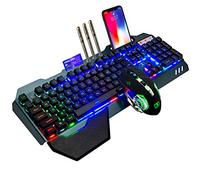 Juego combinado de ratón con teclado recargable inalámbrico de 2,4 GHz Batería larga de 4800 mAh 16 modos de color Teclado de jugador de tacto mecánico con LED RGB 2400 DPI Ratón óptico de respiración