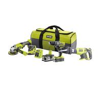 RYOBI R18CK4E-242S - Combo de 2 herramientas de 18 voltios ONE+taladro de 50 Nm + sierra sable + amoladora + lijadora + 2 baterías (2 y 4 Ah) + cargador + bolsa de transporte