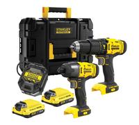 STANLEY FATMAX SFMCK465D2S-QW - Kit combinado V20 (18 V, Taladro Percutor a batería, Atornillador de Impacto a batería, 2 baterías de iones de litio de 2,0 Ah, 1 Cargador, Bolsa de transporte)