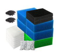 Juego compatible de medios de filtro, kits de medios de filtro para acuario, 6 esponjas (2 azules finas, 2 azules gruesas, 2 verdes), 6 lana de filtro, 2 esponjas de carbón activo, 2 bolsas de carbón