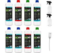 Juego completo BiOHY con dispensador y 2 botellas de vidrio con pulverizador de 500 ml (8 x 1 L) | Limpiador de baños, ventanas y suelos | Potente | Eficaz | Limpiador ecológico
