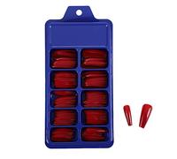 Juego completo de 100 uñas postizas con forma de ataúd bailarina de cobertura completa, para bricolaje, acrílico, 10 tamaños, color rojo