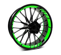 Juego completo de 18 pegatinas para llantas de motocicleta y coche, diseño de felgenaufkleber para llantas de 15", 16", 17", 18" y 19 pulgadas, set completo MR020 (02 Verde Neón)