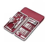 Juego completo de 19 cortaúñas, herramientas pedicura, for el cuidado las manos, biselado, juego personal(Red)