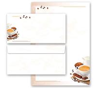 Juego completo de 20 componentes Alimentos & Bebidas, CAFÉ CON LECHE 10 hojas estampadas + 10 sobres estampados DL, sin ventanas | Paper-Media