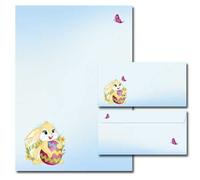 Juego completo de 20 componentes CONEJO DE PASCUA 10 hojas estampadas + 10 sobres estampados DIN LONG, sin ventanas