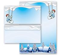 Juego completo de 20 componentes Estaciones - Invierno, MUÑECO DE NIEVE FELIZ 10 hojas estampadas + 10 sobres estampados DL, sin ventanas | Paper-Media