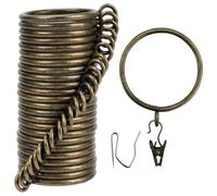 Juego completo de 25 anillos de cortina y clip de gancho de 50 mm de diámetro interior, con anillas para barra de cortina, ganchos y clips, para dos cortinas estándar, color bronce