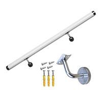 Juego completo de barandillas de pared para exteriores con soportes plateados, 3,3 m de largo, color blanco, perfecto para seguridad y estilo en tu hogar y jardín.