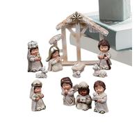 Juego completo de belén de resina | 12 figuras de belén de Navidad para decoración religiosa de vacaciones | Bebé Jesús, María, José y más para exhibición de manto y estante