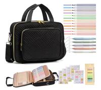 Juego completo de bolsa de estudio bíblico, artículos esenciales de la Biblia, incluye estuche de transporte, resaltadores, pestañas, bolígrafos de gel para mujeres y hombres (negro)