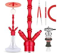Premium Shisha Praedo 2.0 Set completo - 4x conector de manguera 18/8 y sistema de clic en la base, tubo de inmersión de acero inoxidable, sistema de cámara cerrada, incluye captador de melaza - Rojo