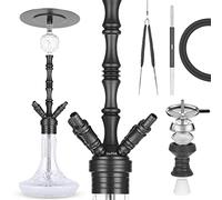 Premium Shisha Praedo 2.0 Set completo - 4x conector de manguera 18/8 y sistema de clic en la base, tubo de inmersión de acero inoxidable, sistema de cámara cerrada, incluye captador de melaza - Negro