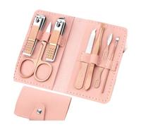 Juego completo de cortaúñas de acero inoxidable de 7 piezas, kit completo de herramientas de manicura y belleza para el hogar, juego de cortaúñas portátil (oro rosa)